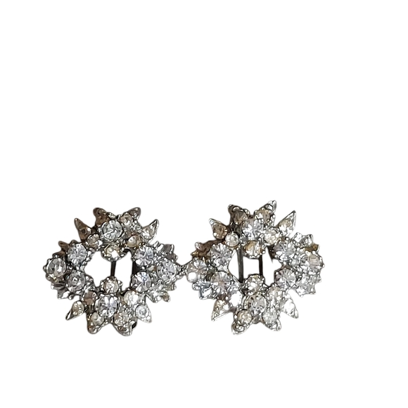 Vintage Elegant Silver Crystal Earrings Clip On - Picture 8 of 14